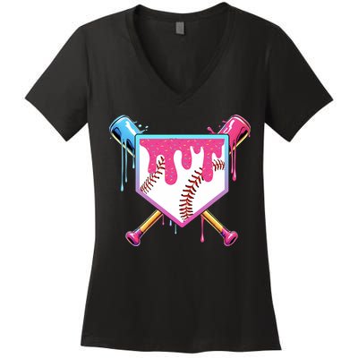 Baseball Drip For Boy Ice Cream Drip Baseball  Women's V-Neck T-Shirt