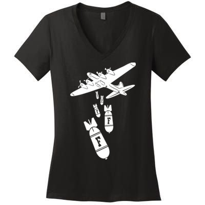 Bomber Dropping F Bombs Funny Women's V-Neck T-Shirt