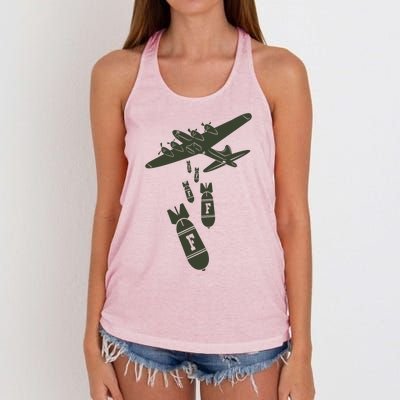 Bomber Dropping F Bombs Funny Women's Knotted Racerback Tank