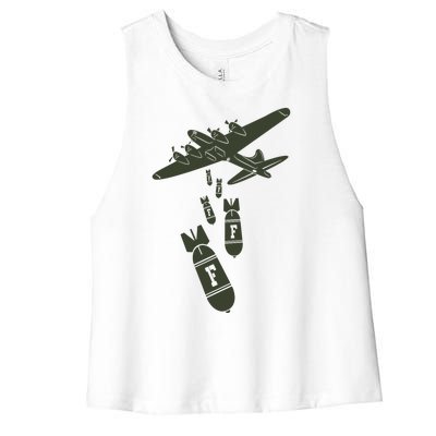 Bomber Dropping F Bombs Funny Women's Racerback Cropped Tank