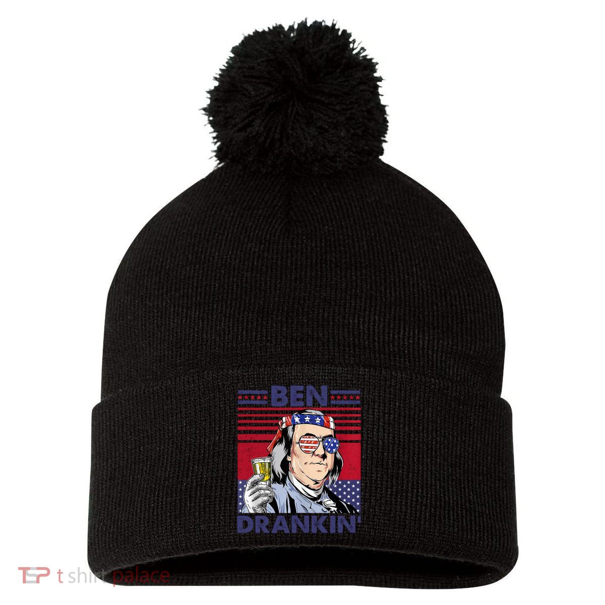 Ben Drankin Funny 4th Of July Drinking Presidents Pom Pom 12in Knit Beanie