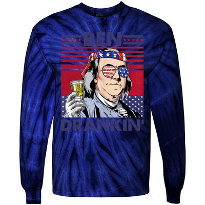 Ben Drankin Funny 4th Of July Drinking Presidents Tie-Dye Long Sleeve Shirt