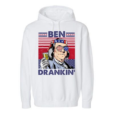 Ben Drankin Funny 4th Of July Drinking Presidents Garment-Dyed Fleece Hoodie