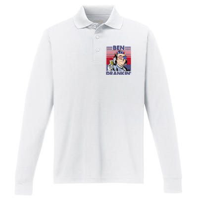 Ben Drankin Funny 4th Of July Drinking Presidents Performance Long Sleeve Polo