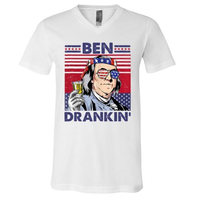 Ben Drankin Funny 4th Of July Drinking Presidents V-Neck T-Shirt