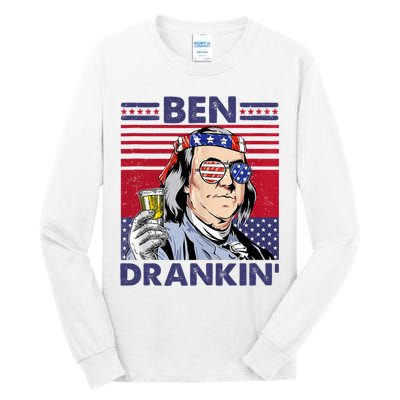 Ben Drankin Funny 4th Of July Drinking Presidents Tall Long Sleeve T-Shirt