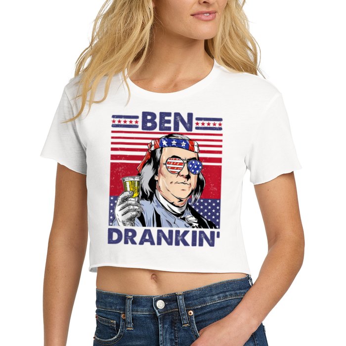 Ben Drankin Funny 4th Of July Drinking Presidents Women's Crop Top Tee