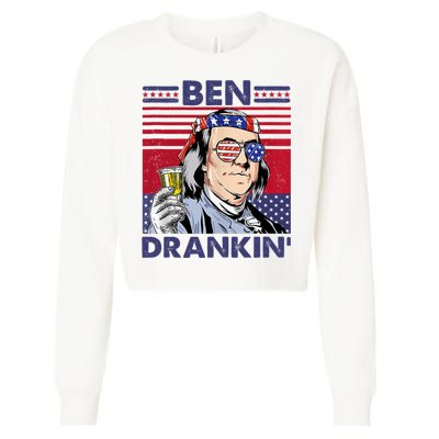 Ben Drankin Funny 4th Of July Drinking Presidents Cropped Pullover Crew