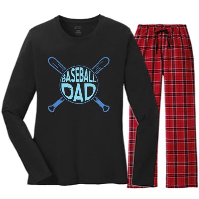 Baseball Dad Father Baseballer Daddy Papa Father's Day Women's Long Sleeve Flannel Pajama Set 