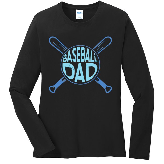 Baseball Dad Father Baseballer Daddy Papa Father's Day Ladies Long Sleeve Shirt