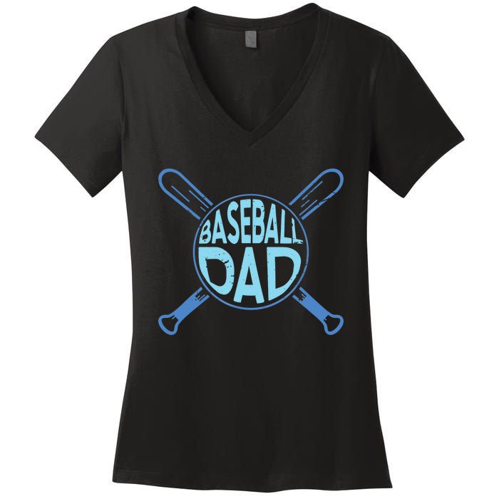 Baseball Dad Father Baseballer Daddy Papa Father's Day Women's V-Neck T-Shirt