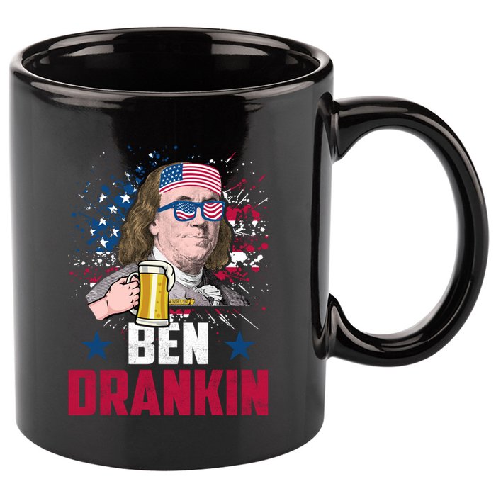 Ben Drankin Funny Benjamin Franklin July 4th Independence Gift 11oz C Handle Ceramic Mug