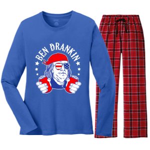 Ben Drankin Funny 4th Of July American Flag Usa Patriotic Gift Women's Long Sleeve Flannel Pajama Set 