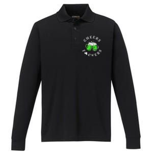 Beer Drinking Funny Cheers Fckers' St Patricks Day Performance Long Sleeve Polo