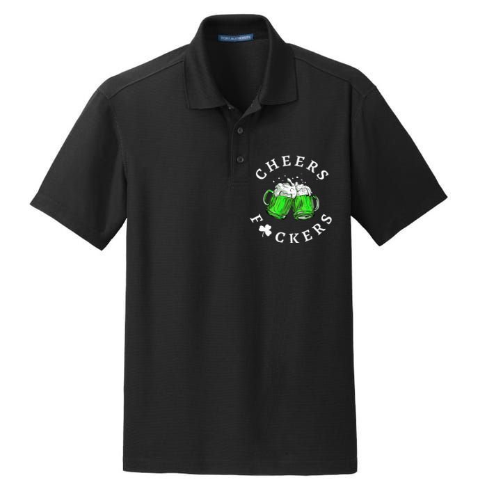 Beer Drinking Funny Cheers Fckers' St Patricks Day Dry Zone Grid Polo