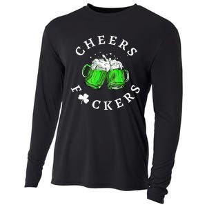 Beer Drinking Funny Cheers Fckers' St Patricks Day Cooling Performance Long Sleeve Crew