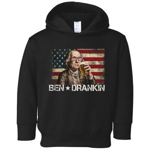 Ben Drankin Funny Beer 4th Of July Retro Usa Flag 4 July Toddler Hoodie