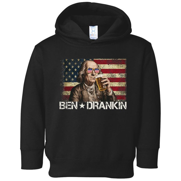 Ben Drankin Funny Beer 4th Of July Retro Usa Flag 4 July Toddler Hoodie