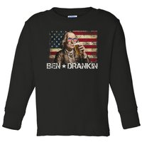 Ben Drankin Funny Beer 4th Of July Retro Usa Flag 4 July Toddler Long Sleeve Shirt