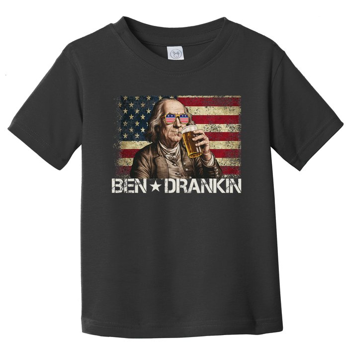 Ben Drankin Funny Beer 4th Of July Retro Usa Flag 4 July Toddler T-Shirt