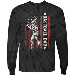 Baseball Dad Flag Gifts Dad Baseball Fathers Day Tie-Dye Long Sleeve Shirt