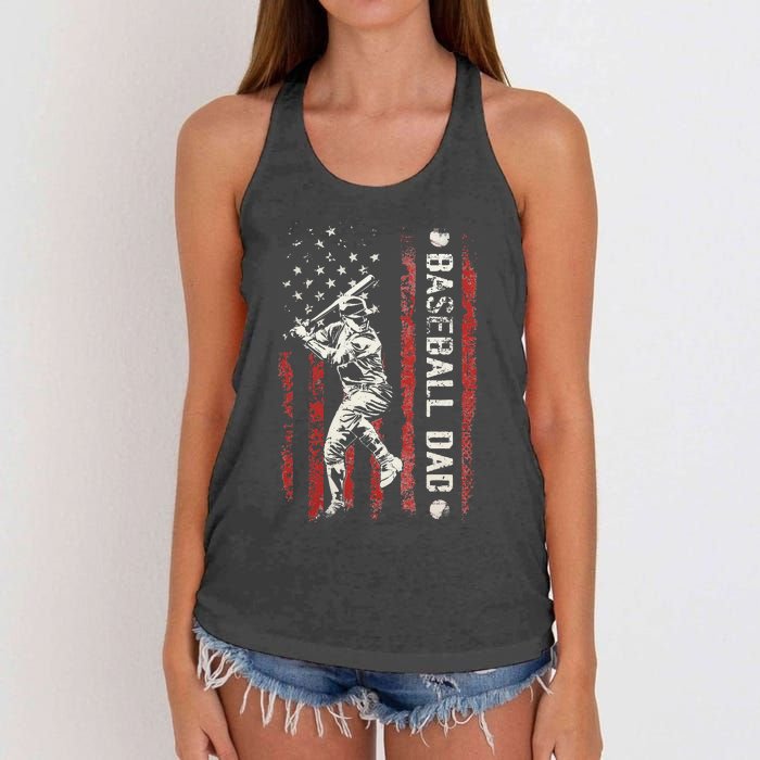 Baseball Dad Flag Gifts Dad Baseball Fathers Day Women's Knotted Racerback Tank