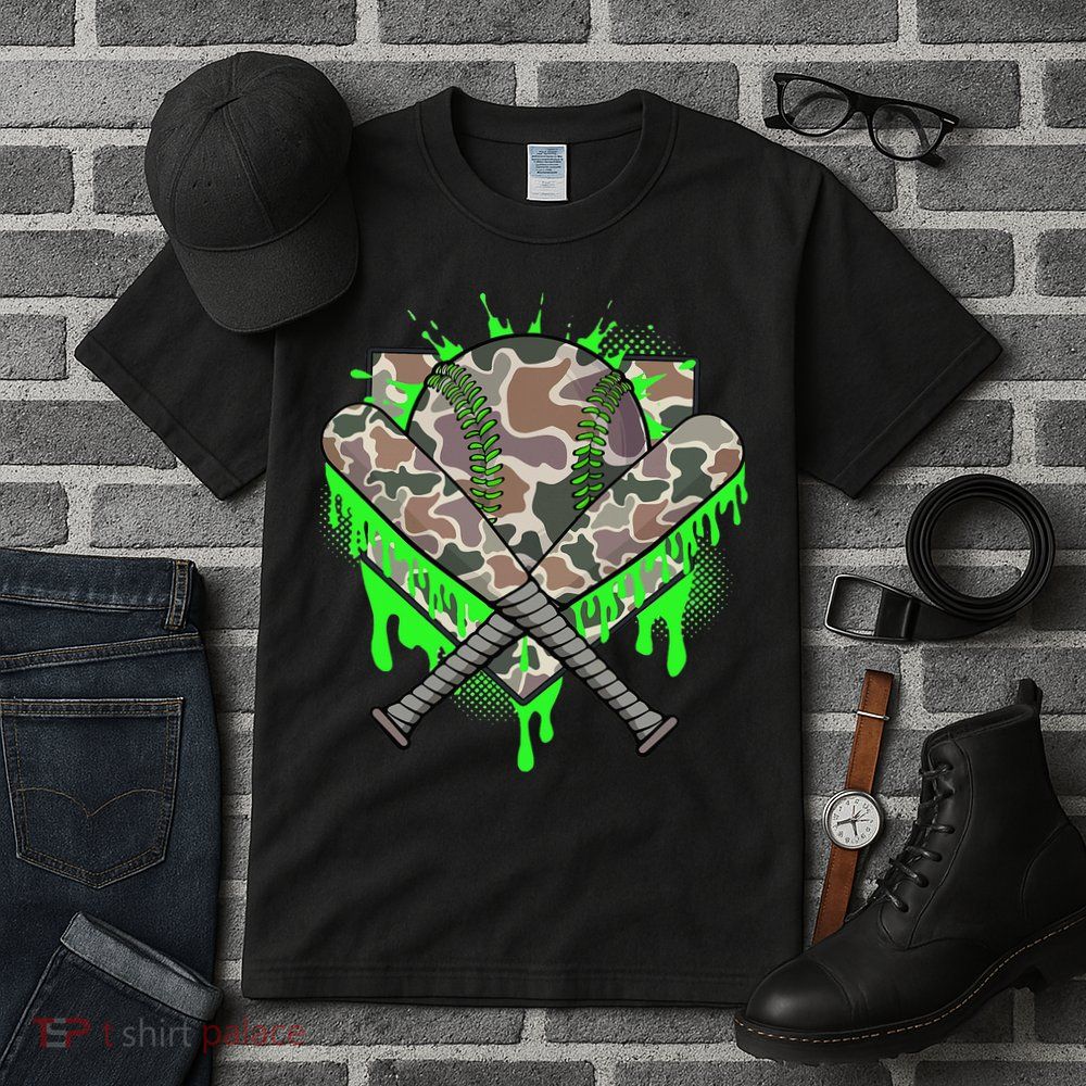 Baseball Drip For Ice Cream Dripping Baseball Camo Tall T-Shirt