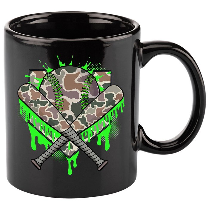 Baseball Drip For Ice Cream Dripping Baseball Camo 11oz C Handle Ceramic Mug