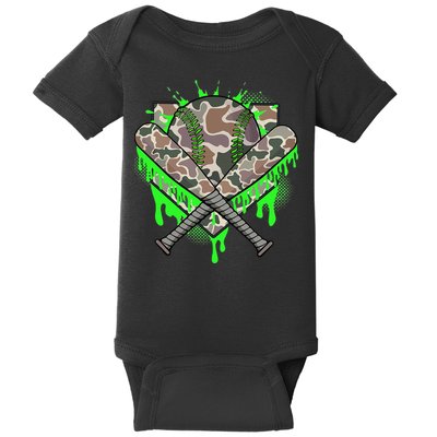 Baseball Drip For Ice Cream Dripping Baseball Camo Baby Bodysuit