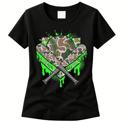 Baseball Drip For Ice Cream Dripping Baseball Camo Womens T-Shirt