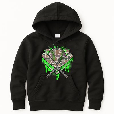 Baseball Drip For Ice Cream Dripping Baseball Camo Kids Hoodie