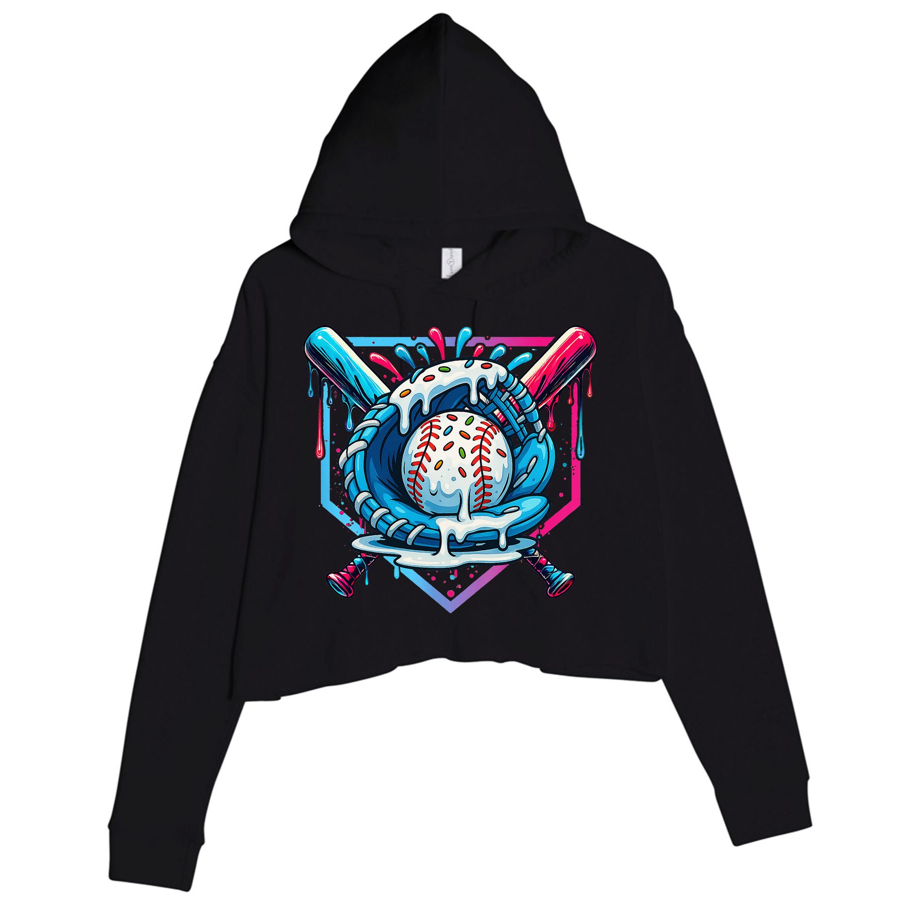 Baseball Drip For Ice Cream Drip Baseball Crop Fleece Hoodie
