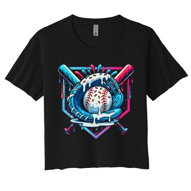 Baseball Drip For Ice Cream Drip Baseball Women's Crop Top Tee