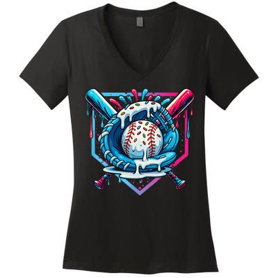 Baseball Drip For Ice Cream Drip Baseball Women's V-Neck T-Shirt