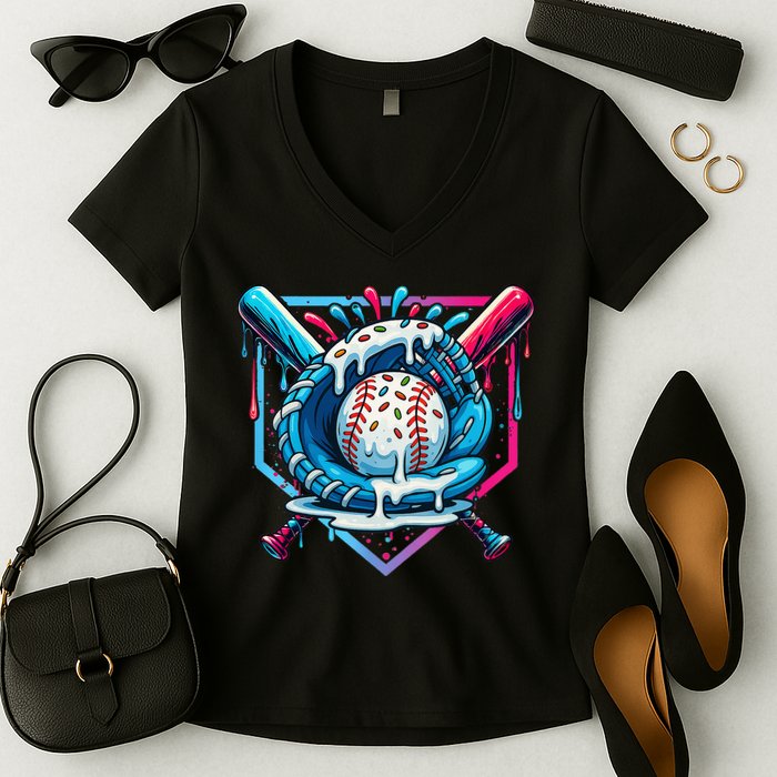 Baseball Drip For Ice Cream Drip Baseball Women's V-Neck T-Shirt