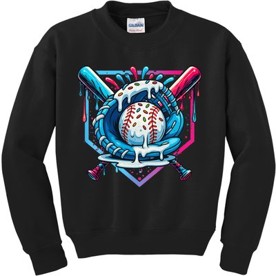 Baseball Drip For Ice Cream Drip Baseball Kids Sweatshirt