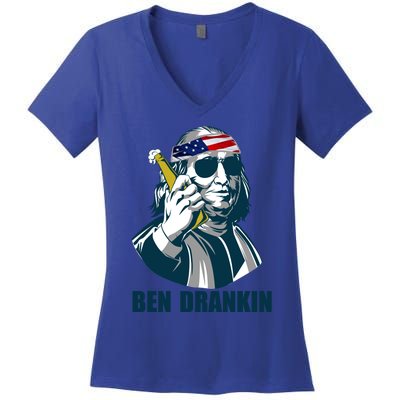 Ben Drankin Franklin Us President 4th Of July Beer Ing Cool Gift Women's V-Neck T-Shirt