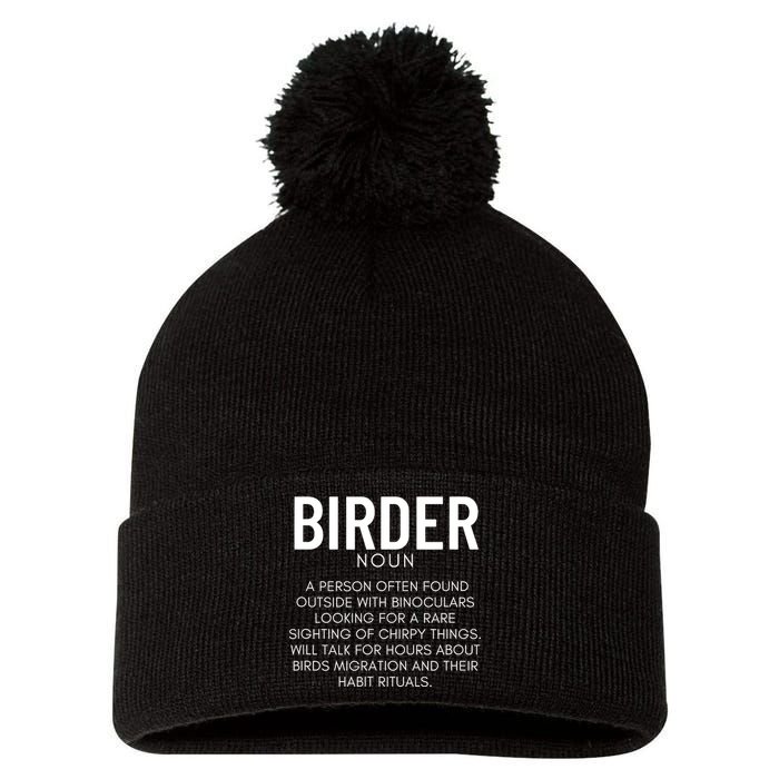 Birder Definition Funny Bird Watching Pom Pom 12in Knit Beanie
