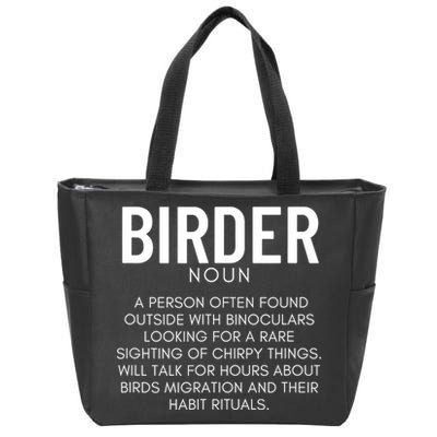 Birder Definition Funny Bird Watching Zip Tote Bag