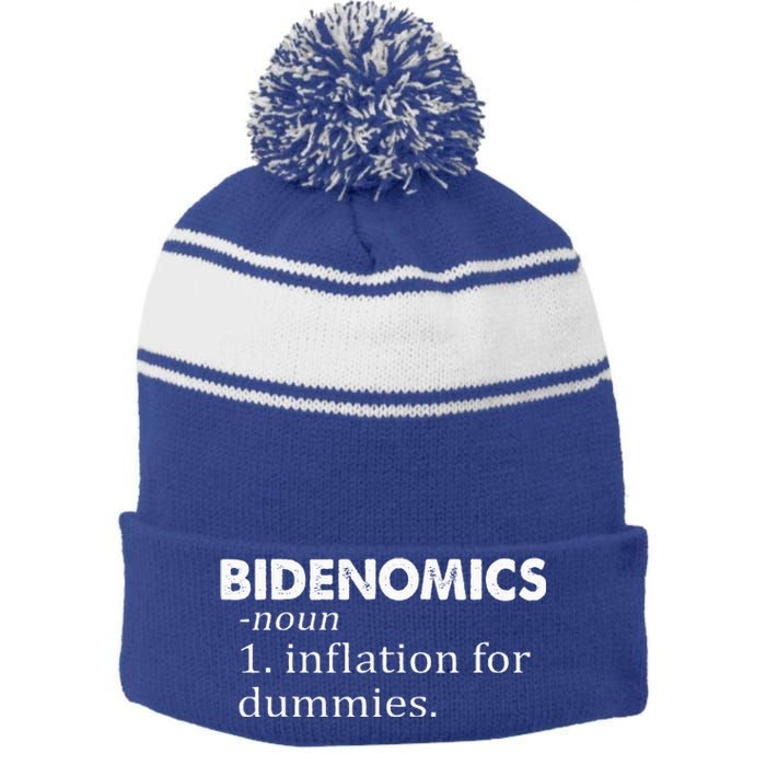 Bidenomics Definition Funny AntiBiden Stripe Pom Pom Beanie