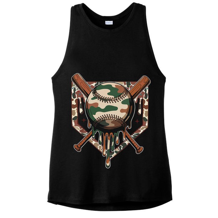 Baseball Drip For Ice Cream Dripping Baseball Camo Ladies PosiCharge Tri-Blend Wicking Tank