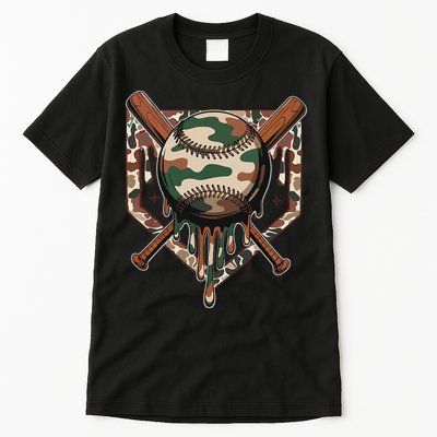 Baseball Drip For Ice Cream Dripping Baseball Camo Tall T-Shirt