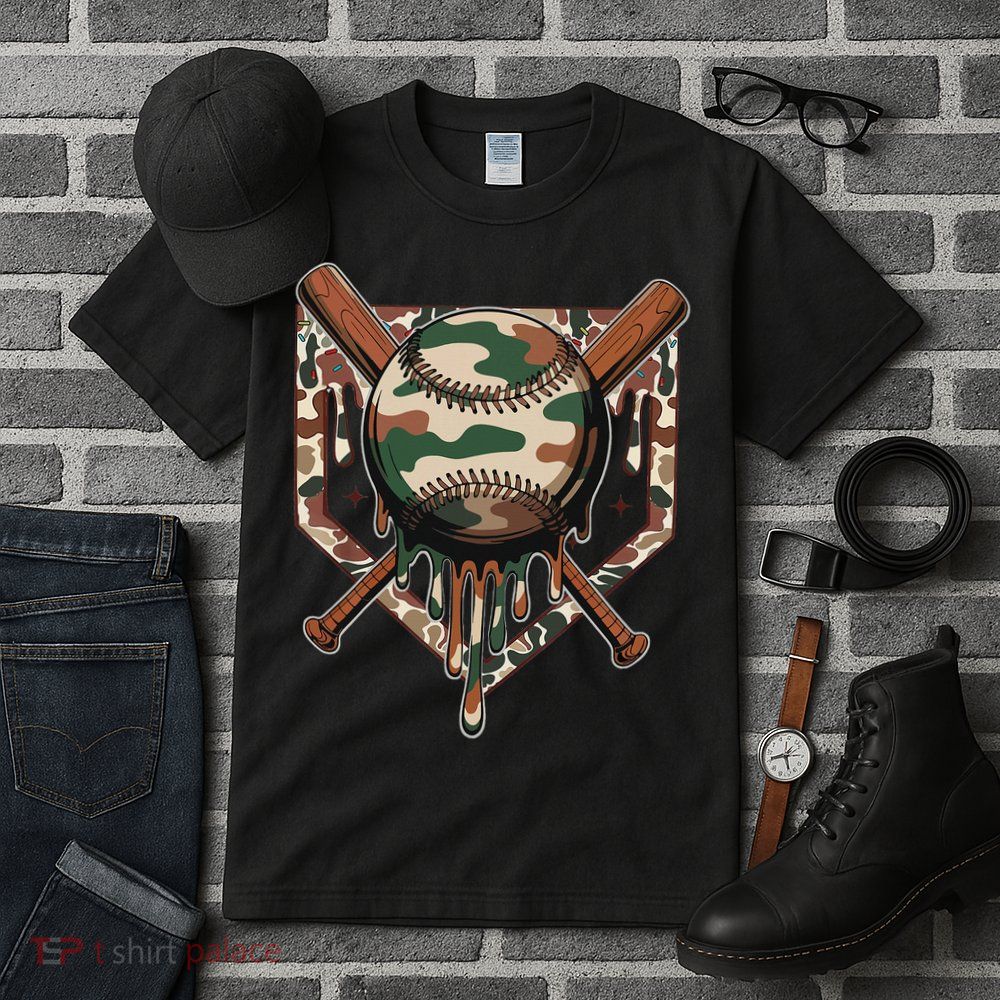 Baseball Drip For Ice Cream Dripping Baseball Camo Tall T-Shirt