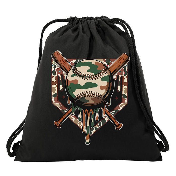 Baseball Drip For Ice Cream Dripping Baseball Camo Drawstring Bag