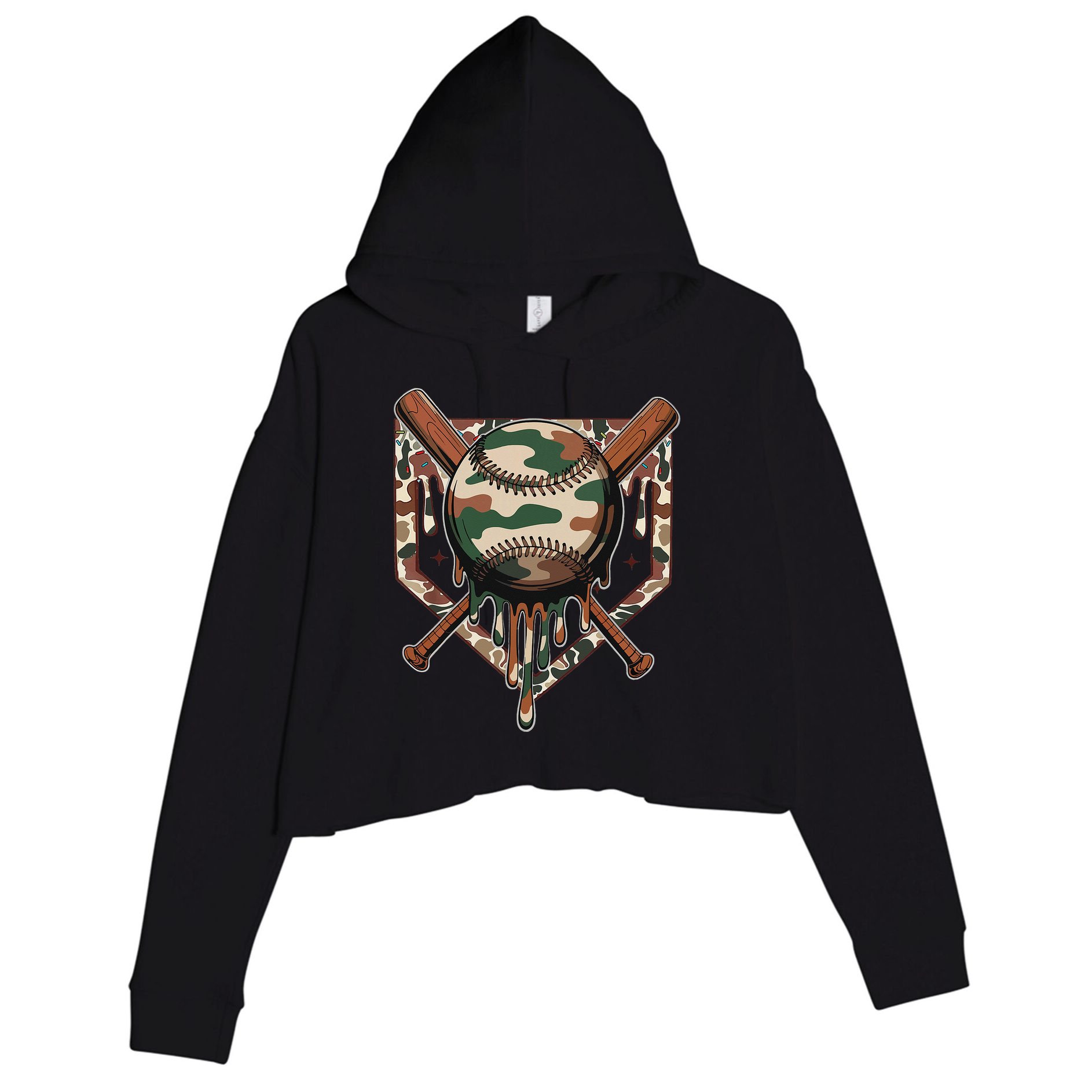 Baseball Drip For Ice Cream Dripping Baseball Camo Crop Fleece Hoodie