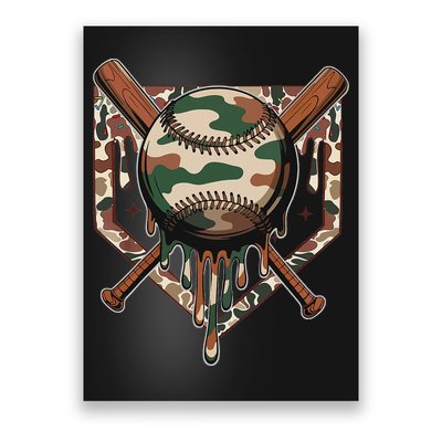 Baseball Drip For Ice Cream Dripping Baseball Camo Poster