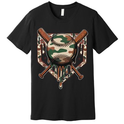 Baseball Drip For Ice Cream Dripping Baseball Camo Premium T-Shirt