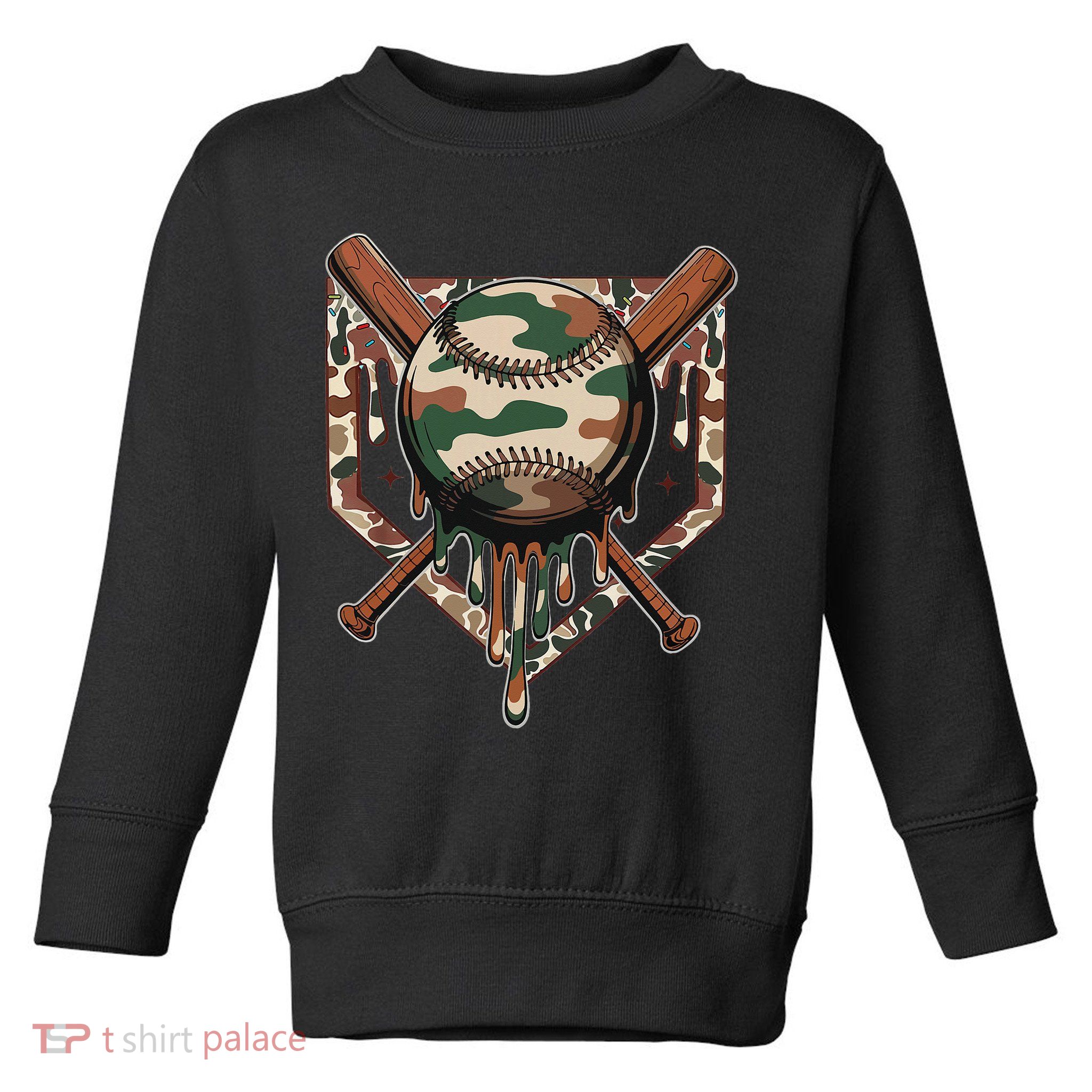 Baseball Drip For Ice Cream Dripping Baseball Camo Toddler Sweatshirt
