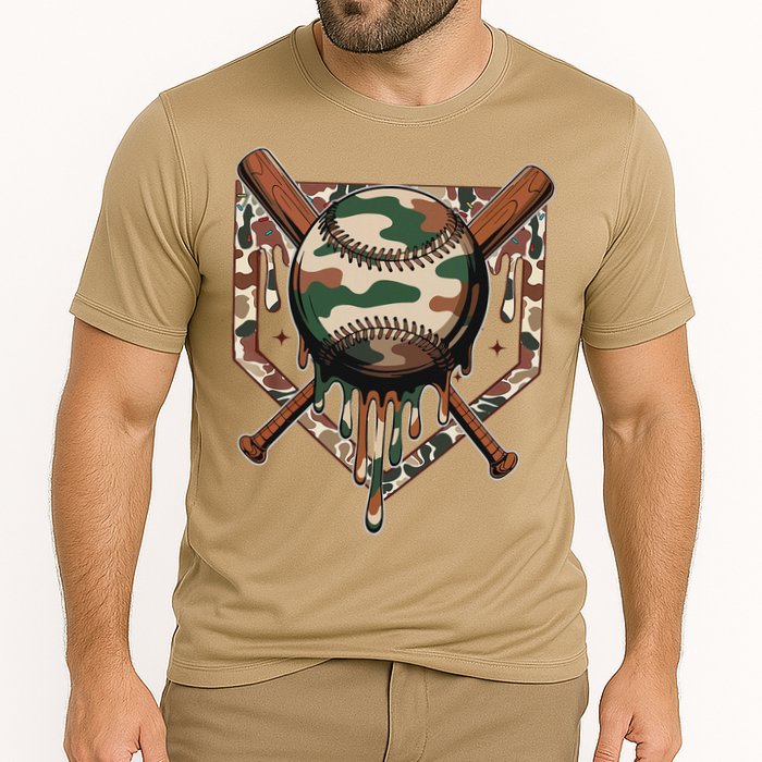 Baseball Drip For Ice Cream Dripping Baseball Camo Cooling Performance Crew T-Shirt