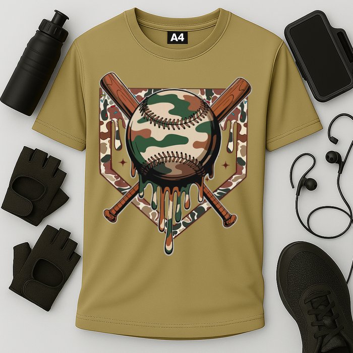 Baseball Drip For Ice Cream Dripping Baseball Camo Cooling Performance Crew T-Shirt